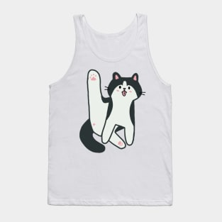 Black and White Tuxedo Cat Licking Butt Tank Top